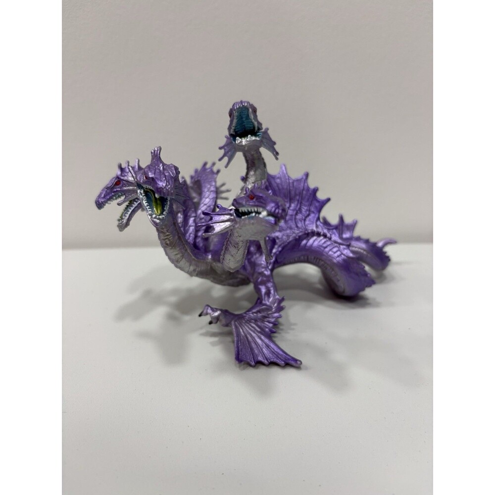 2012 Safari Ltd Silver Metallic Purple 5 Headed Hydra Figure Dragon Monster